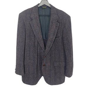 Vintage 80s Dark Grey Wool Tweed Double Button Sport Coat Size 44